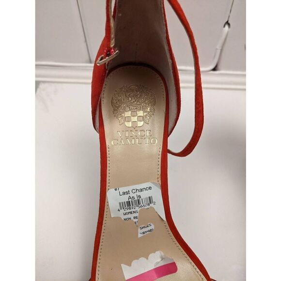Vince Camuto Womens High Heeled Open Toe Scalloped Strap Red Sandals Size 7.5 - Picture 2 of 9
